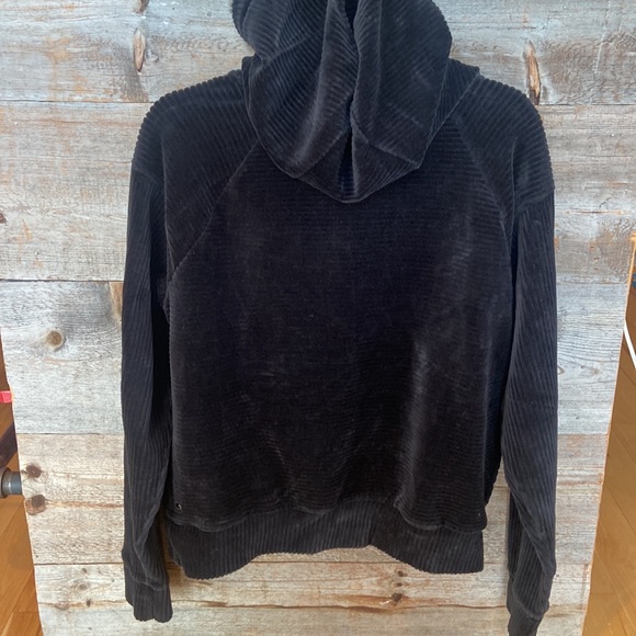 Zella Plush Corduroy Velour Ribbed Hoodie Sweatshirt Black Sz S - Picture 7 of 8